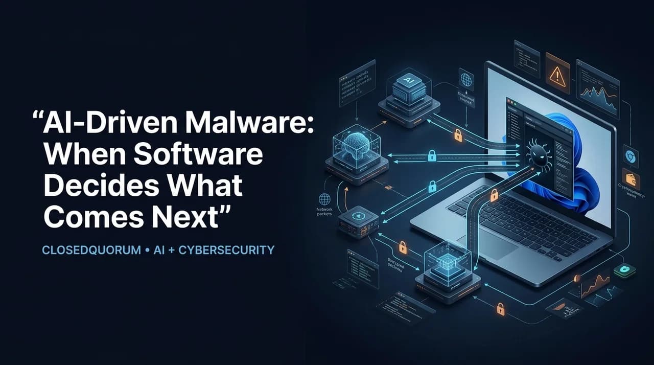Editorial illustration showing Windows malware using multiple AI models to help determine its next action.